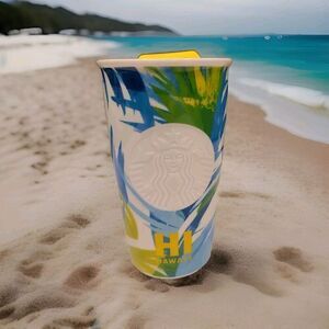 Starbucks 2016 HAWAII Palm Tree Tropical Tumbler CoffeeMug Cup 12oz Ceramic NWOT